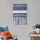 26" X 51" Denim Blue And White Geometric Cotton Macrame Hanging Tapestry