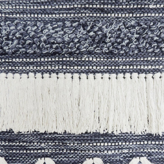 26" X 51" Denim Blue And White Geometric Cotton Macrame Hanging Tapestry
