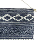 26" X 51" Denim Blue And White Geometric Cotton Macrame Hanging Tapestry