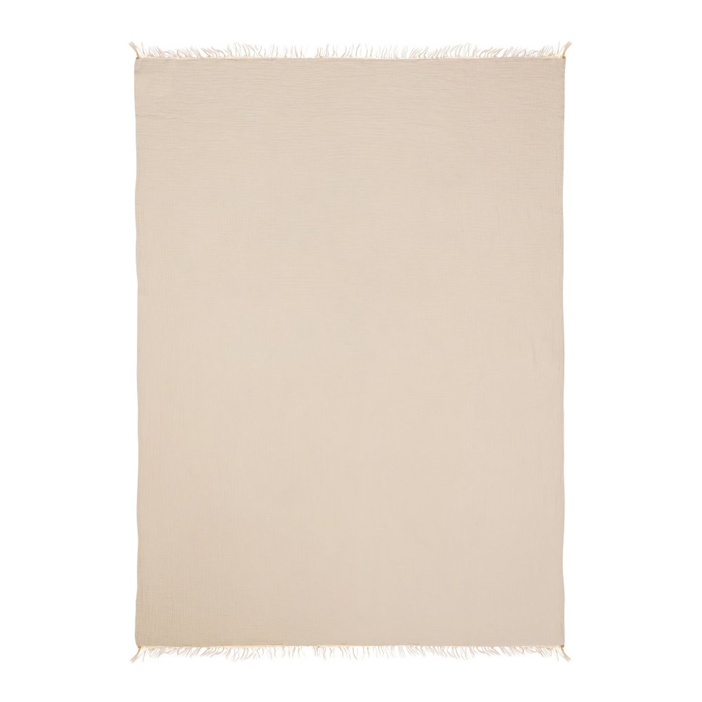 47" X 60" Beige Cotton Woven Turkish Towel Throw Blanket with Fringe