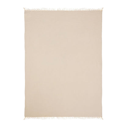 47" X 60" Beige Cotton Woven Turkish Towel Throw Blanket with Fringe