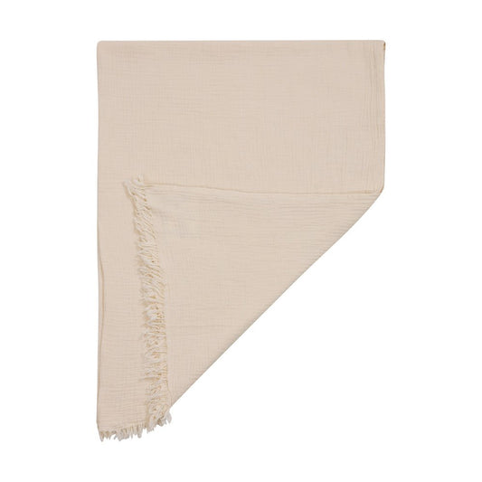 47" X 60" White Cotton Woven Turkish Towel Throw Blanket with Fringe