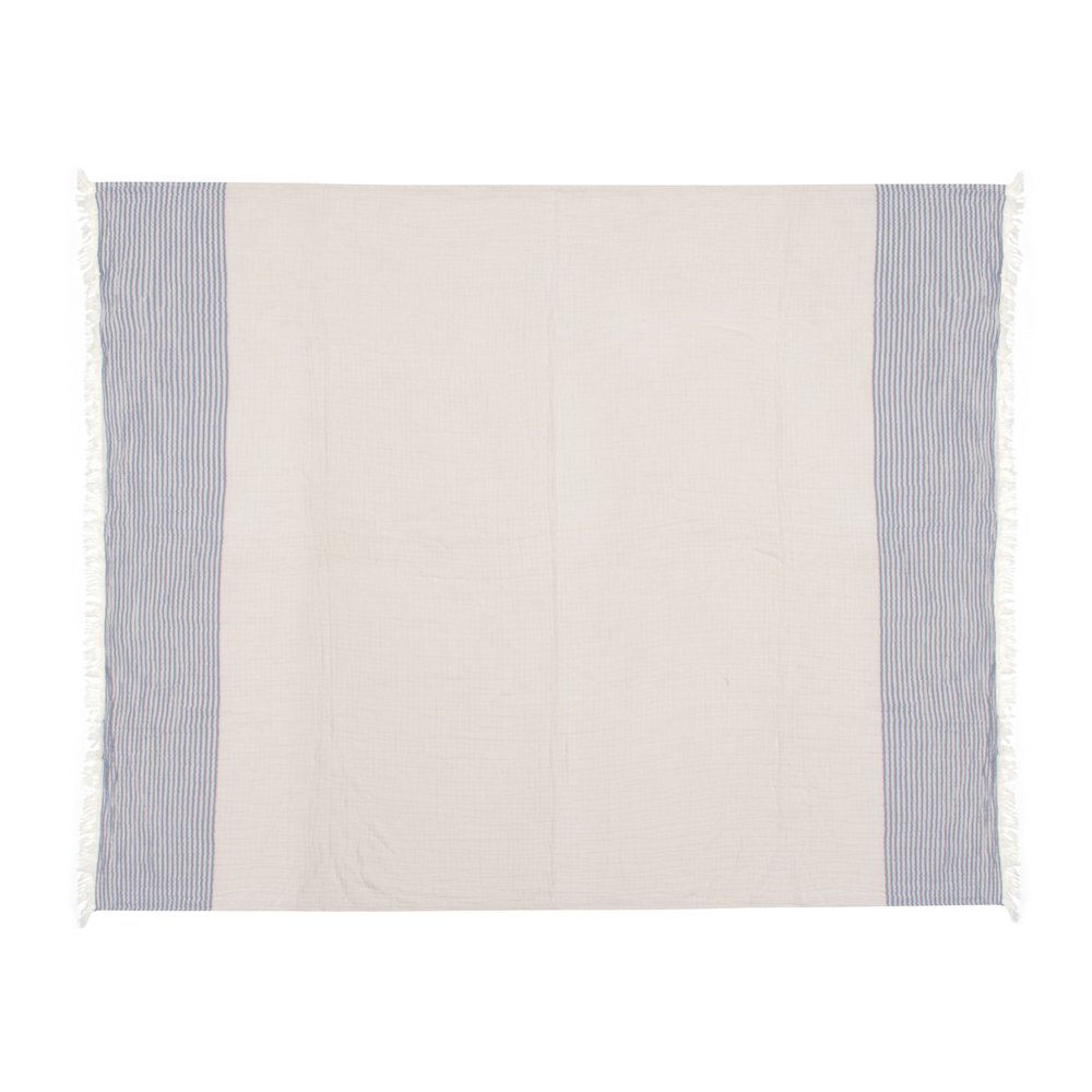 47" X 60" Blue and Ivory Cotton Woven Striped Throw Blanket with Fringe