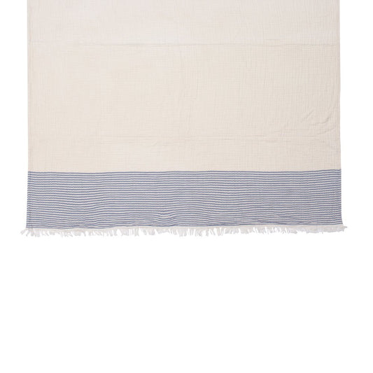 47" X 60" Blue and Ivory Cotton Woven Striped Throw Blanket with Fringe
