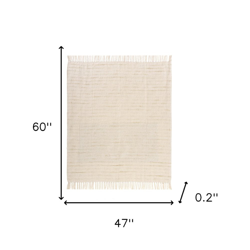 50" X 60" White And Brown Cotton Blend Woven Striped Throw Blanket with Fringe
