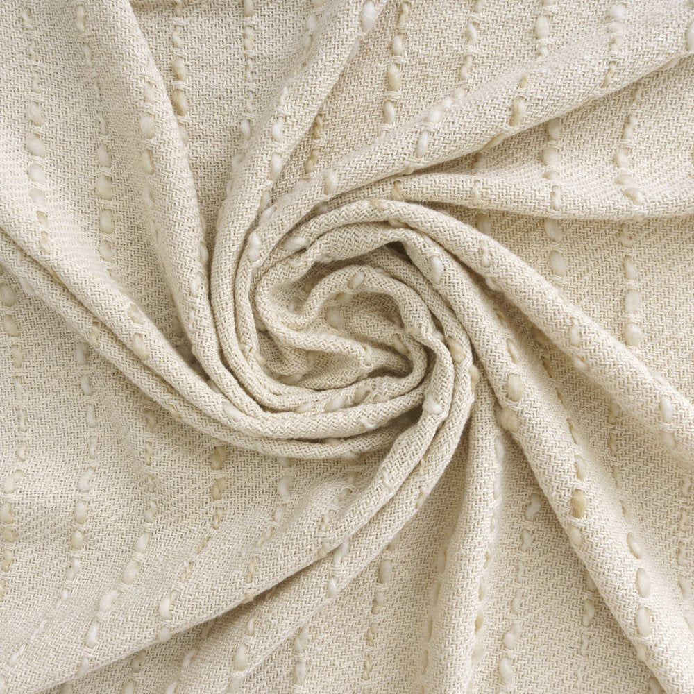 50" X 60" White And Brown Cotton Blend Woven Striped Throw Blanket with Fringe