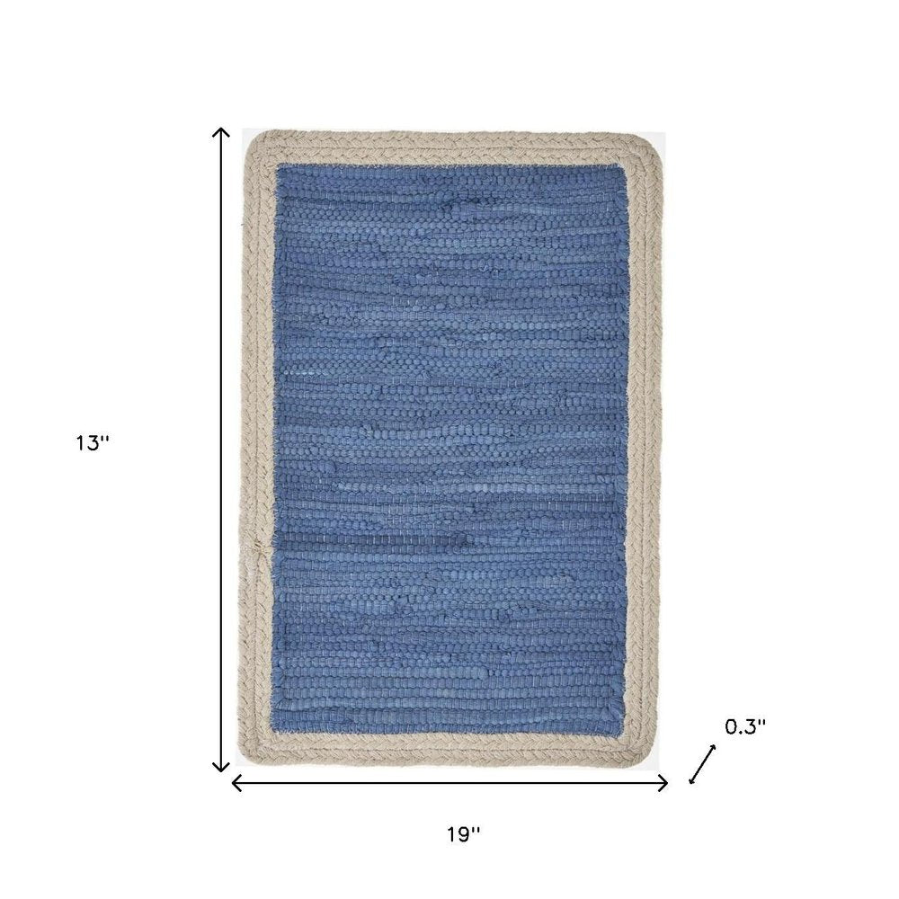 19" Set of Four Blue And Natural Solid With Border Cotton Placemats