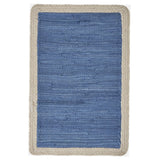 19" Set of Four Blue And Natural Solid With Border Cotton Placemats