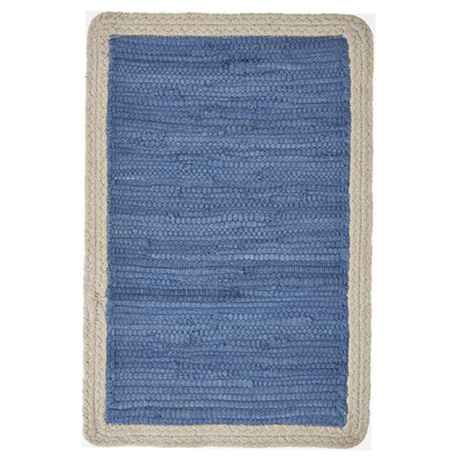 19" Set of Four Blue And Natural Solid With Border Cotton Placemats