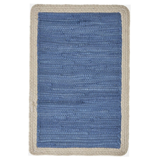 19" Set of Four Blue And Natural Solid With Border Cotton Placemats