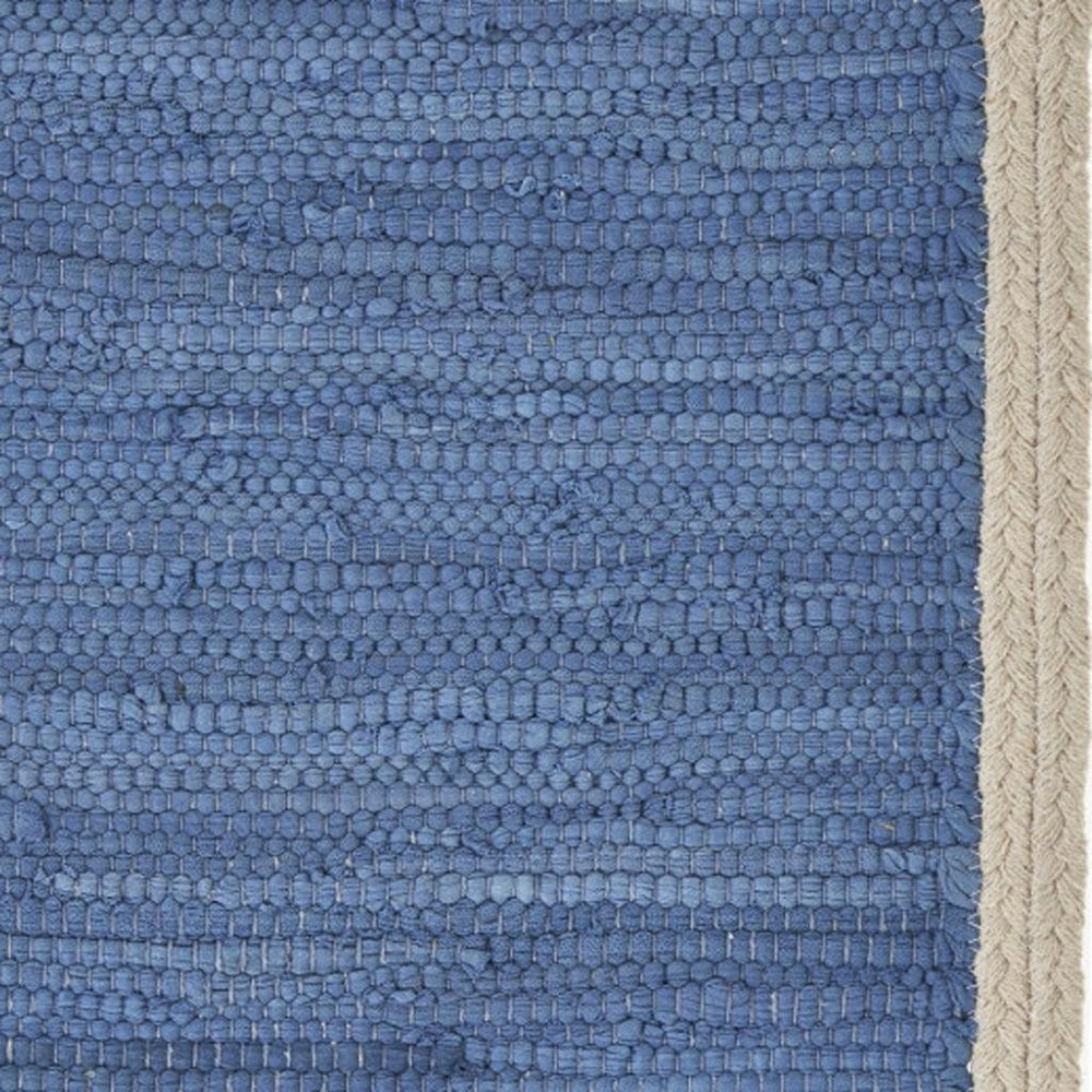 19" Set of Four Blue And Natural Solid With Border Cotton Placemats