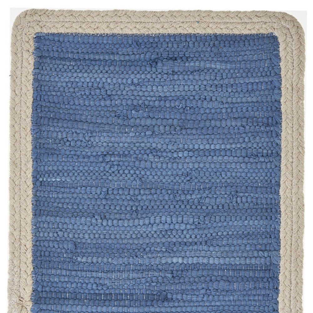 19" Set of Four Blue And Natural Solid With Border Cotton Placemats