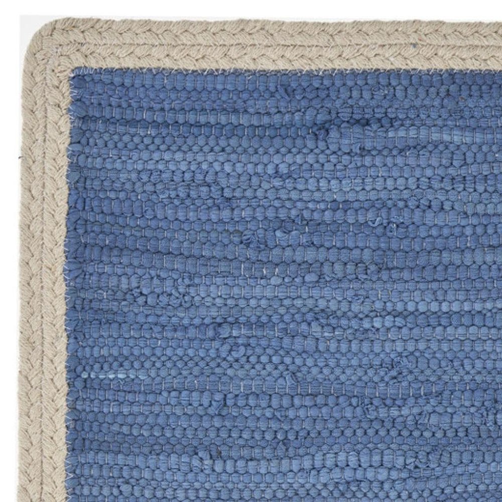 19" Set of Four Blue And Natural Solid With Border Cotton Placemats