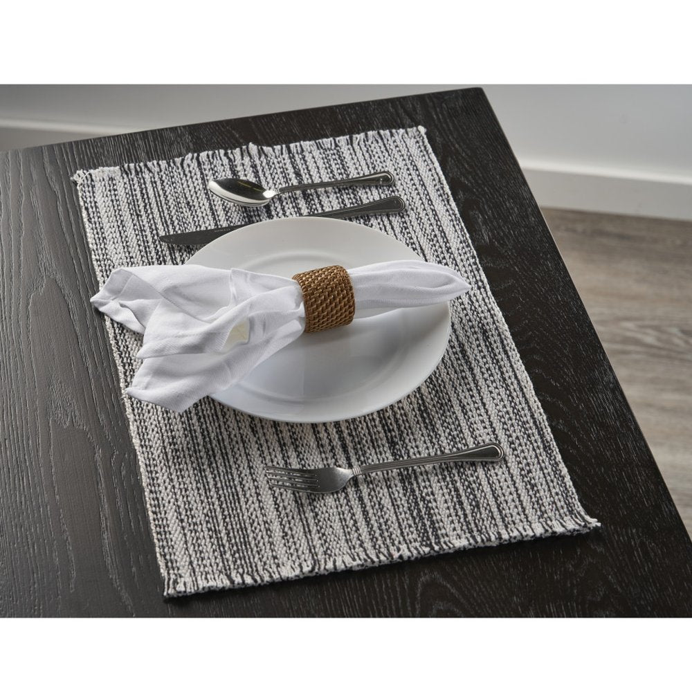 19" Set of Four Black And White Striped Cotton Placemats