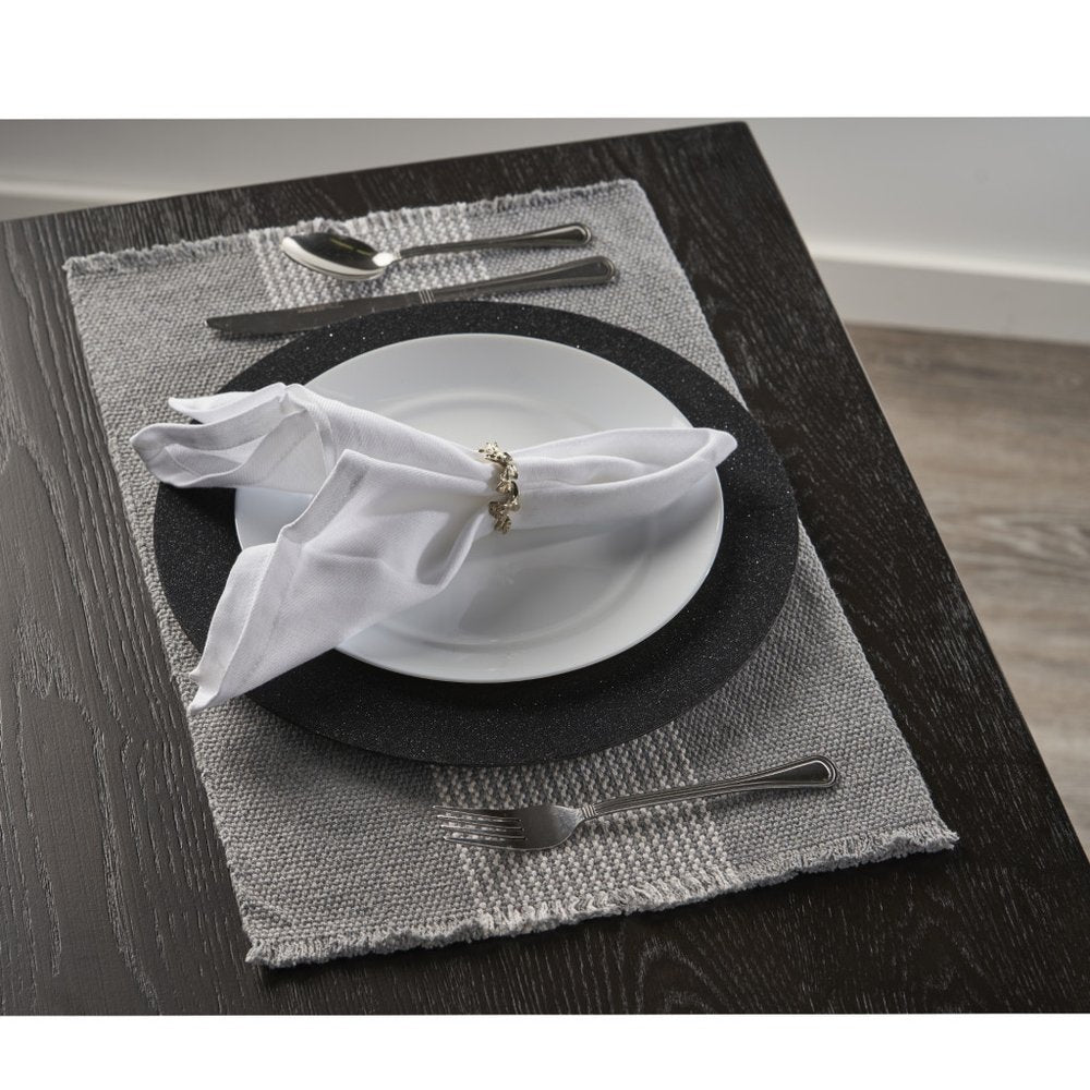 19" Set of Four Gray And White Striped Cotton Placemats