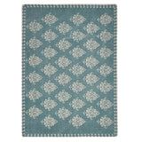 19" Set of Four Cream And Turquoise Damask Cotton Placemats