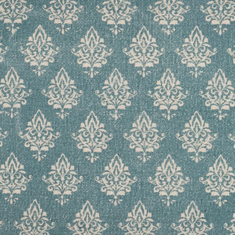 19" Set of Four Cream And Turquoise Damask Cotton Placemats
