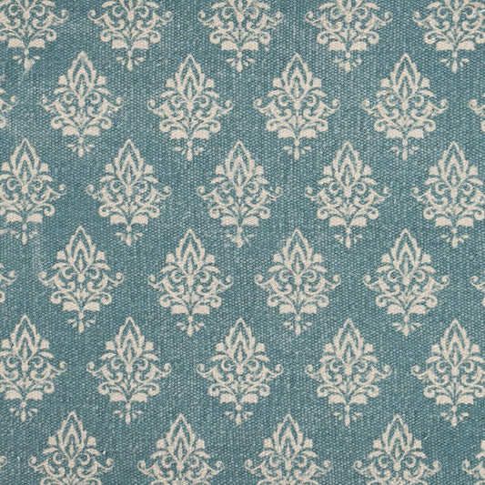 19" Set of Four Cream And Turquoise Damask Cotton Placemats