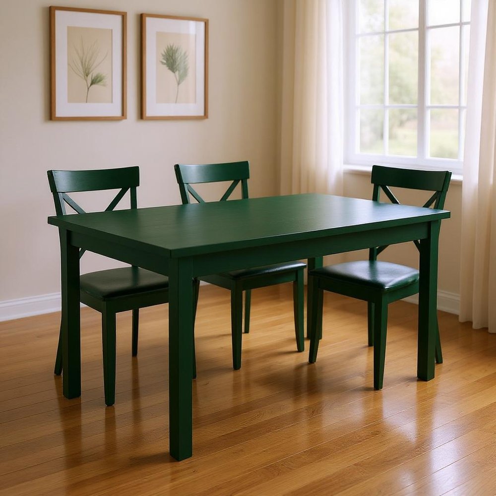 60" Dark Green Solid Wood Dining Table