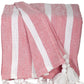 50" X 60" Pink and White Woven Cotton Striped Throw Blanket with Tassels
