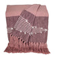 50" X 60" Pink Woven Cotton Striped Throw Blanket with Tassels and Embroidery
