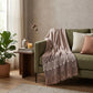 50" X 60" Taupe and Gray Woven Cotton Striped Throw Blanket with Fringe