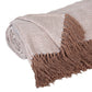 50" X 60" Beige and Brown Woven Cotton Herringbone Throw Blanket with Fringe