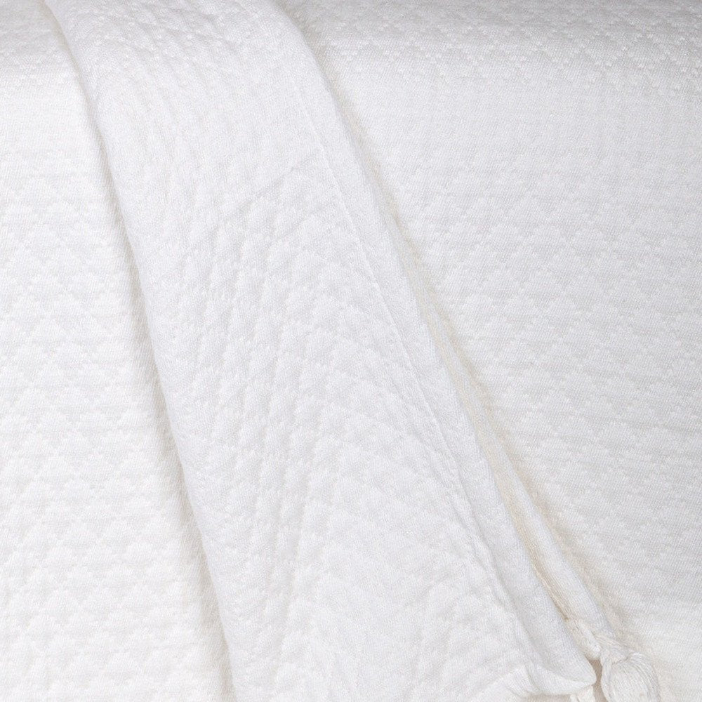 60" X 50" White Woven Cotton Throw Blanket