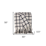 50" X 60" Black and Off White Cotton Woven Plaid Throw Throw Blanket with Fringe