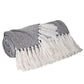 52" X 67" Gray and Ivory Woven Cotton Herringbone Throw Blanket with Fringe