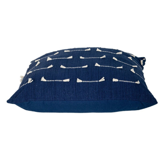 18" Dark Blue Striped Cotton Throw Pillow With Texture