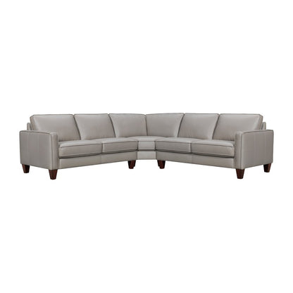 Gray Leather L Shaped Three Piece Corner Sectional