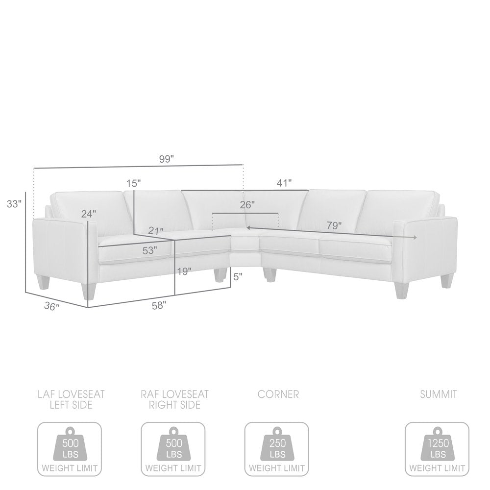 Gray Leather L Shaped Three Piece Corner Sectional