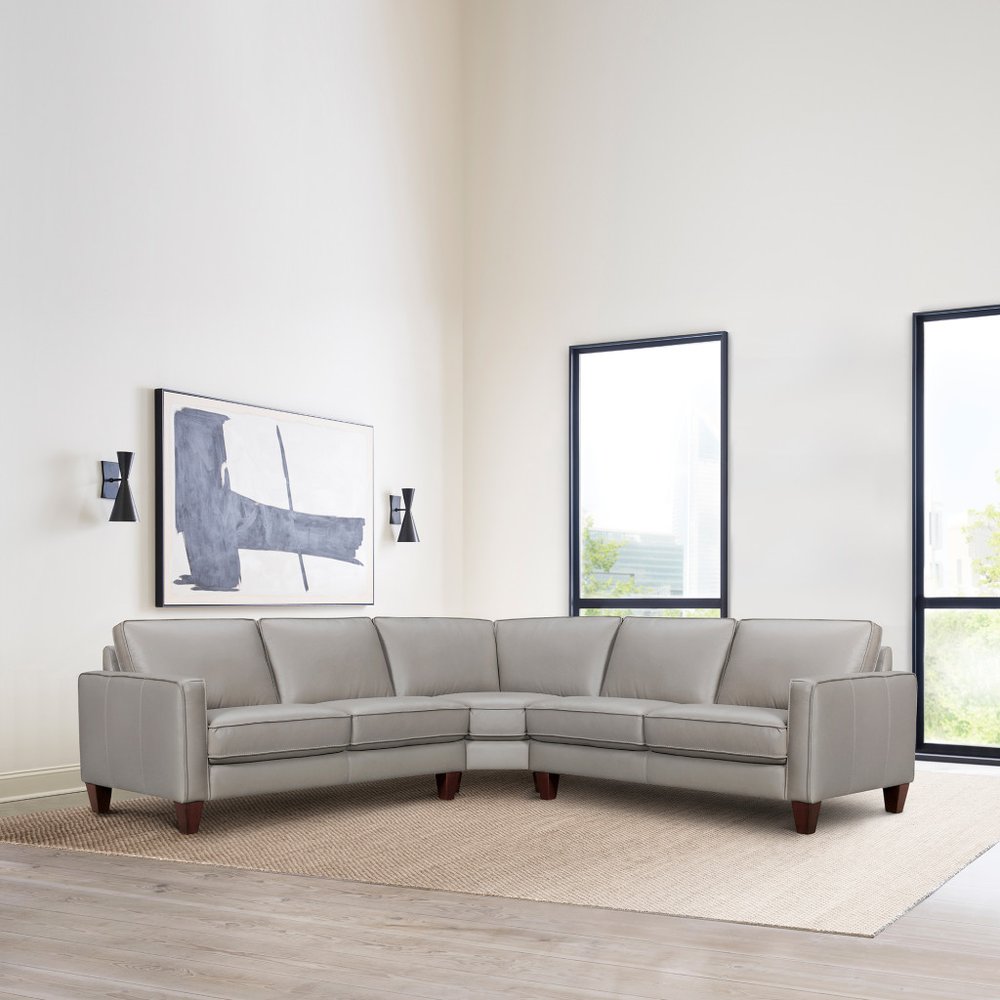 Gray Leather L Shaped Three Piece Corner Sectional
