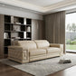 89" Beige Leather Sofa With Silver Legs