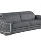 89" Gray Leather Sofa With Silver Legs