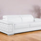 89" White Leather Sofa With Silver Legs