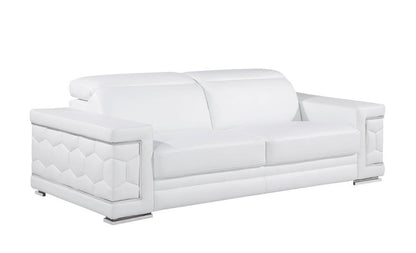 89" White Leather Sofa With Silver Legs