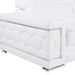 89" White Leather Sofa With Silver Legs