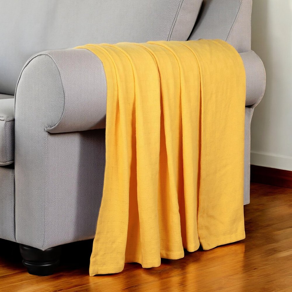 California King Gold Cotton Basketweave Geometric Blanket