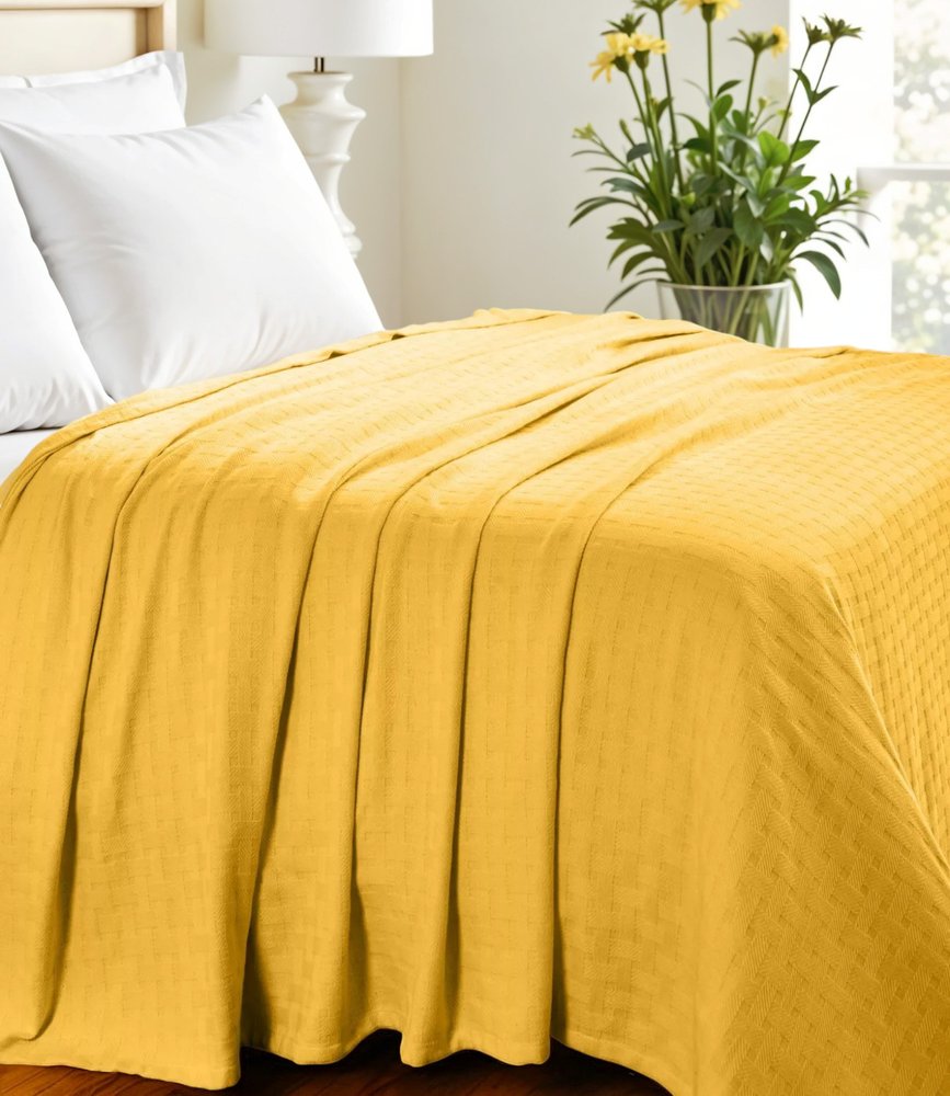 California King Gold Cotton Basketweave Geometric Blanket