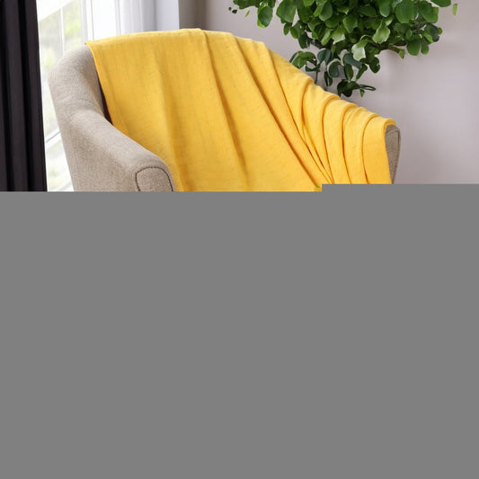 California King Gold Cotton Basketweave Geometric Blanket