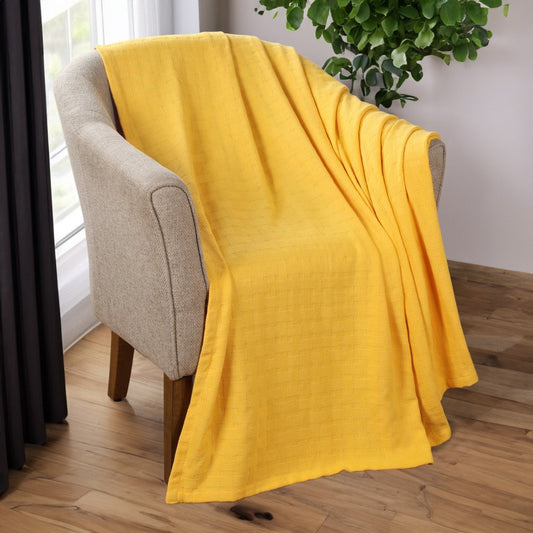 California King Gold Cotton Basketweave Geometric Blanket