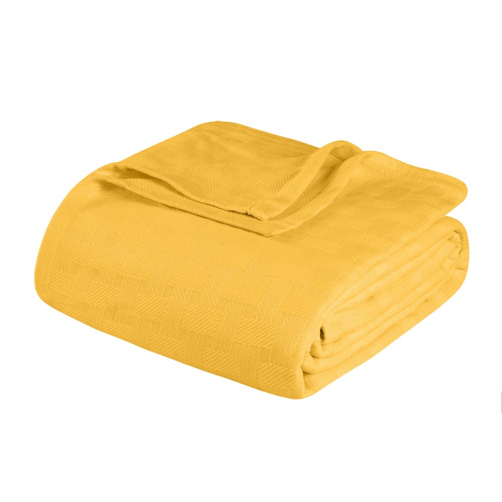 California King Gold Cotton Basketweave Geometric Blanket