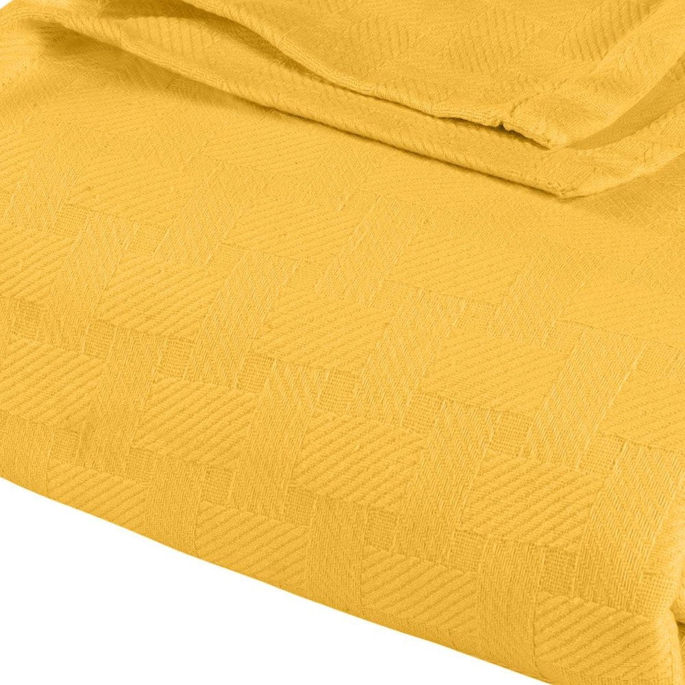 California King Gold Cotton Basketweave Geometric Blanket