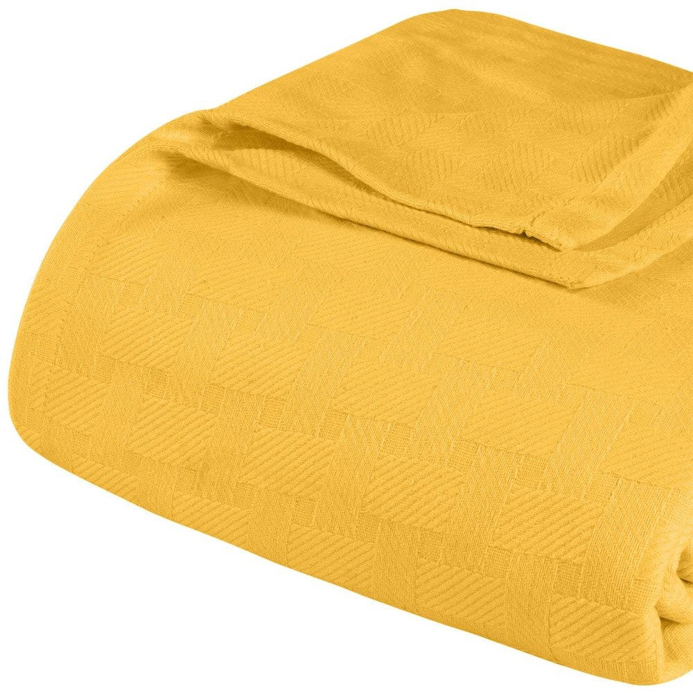 California King Gold Cotton Basketweave Geometric Blanket