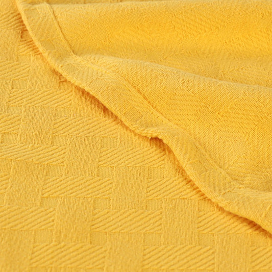 California King Gold Cotton Basketweave Geometric Blanket