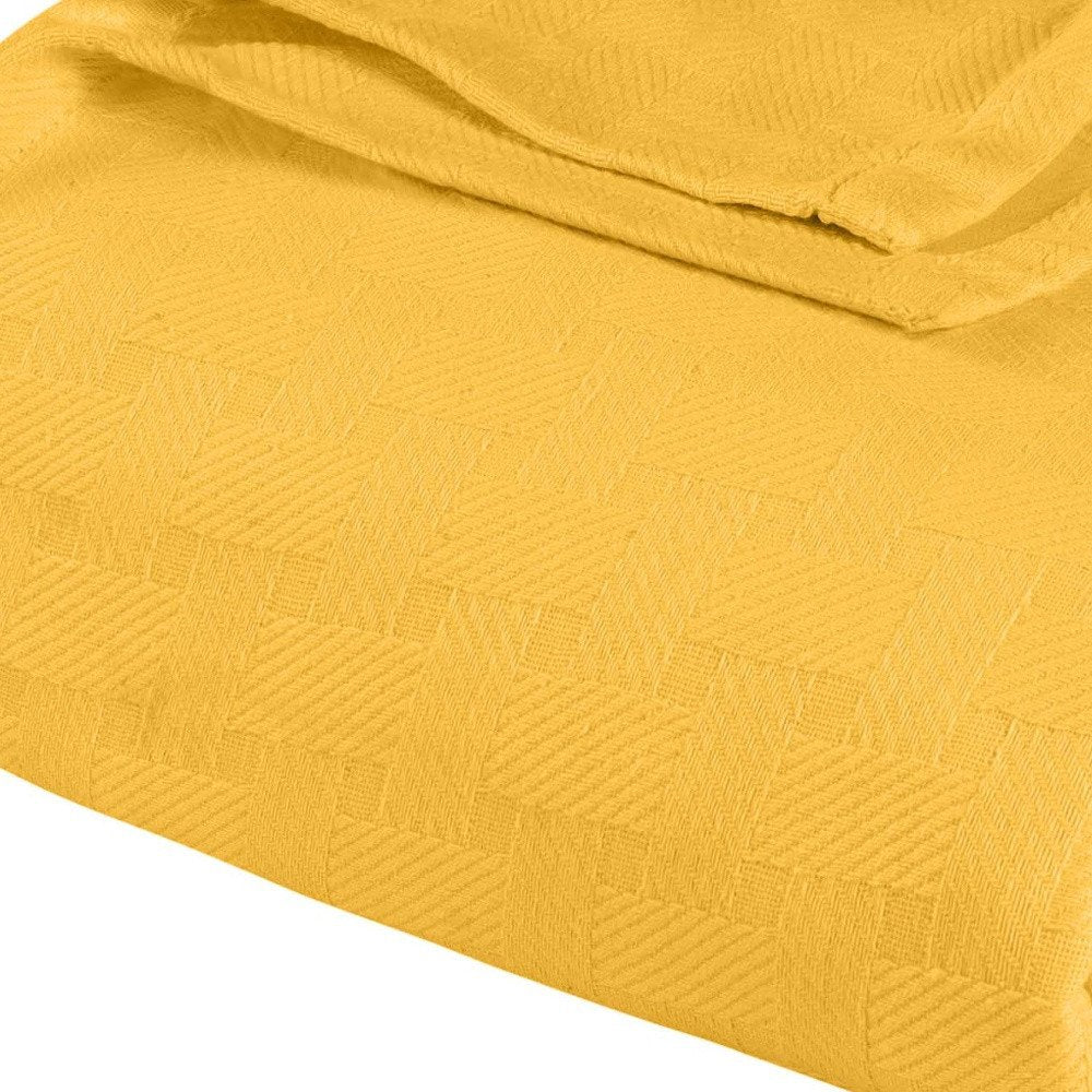King Gold Cotton Basketweave Geometric Blanket