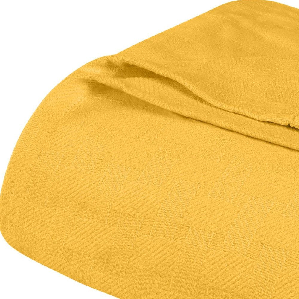 King Gold Cotton Basketweave Geometric Blanket