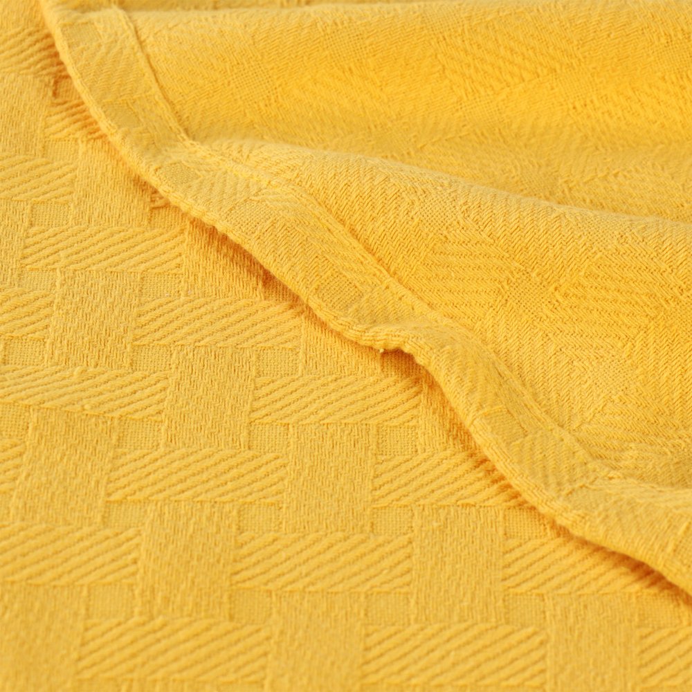 King Gold Cotton Basketweave Geometric Blanket